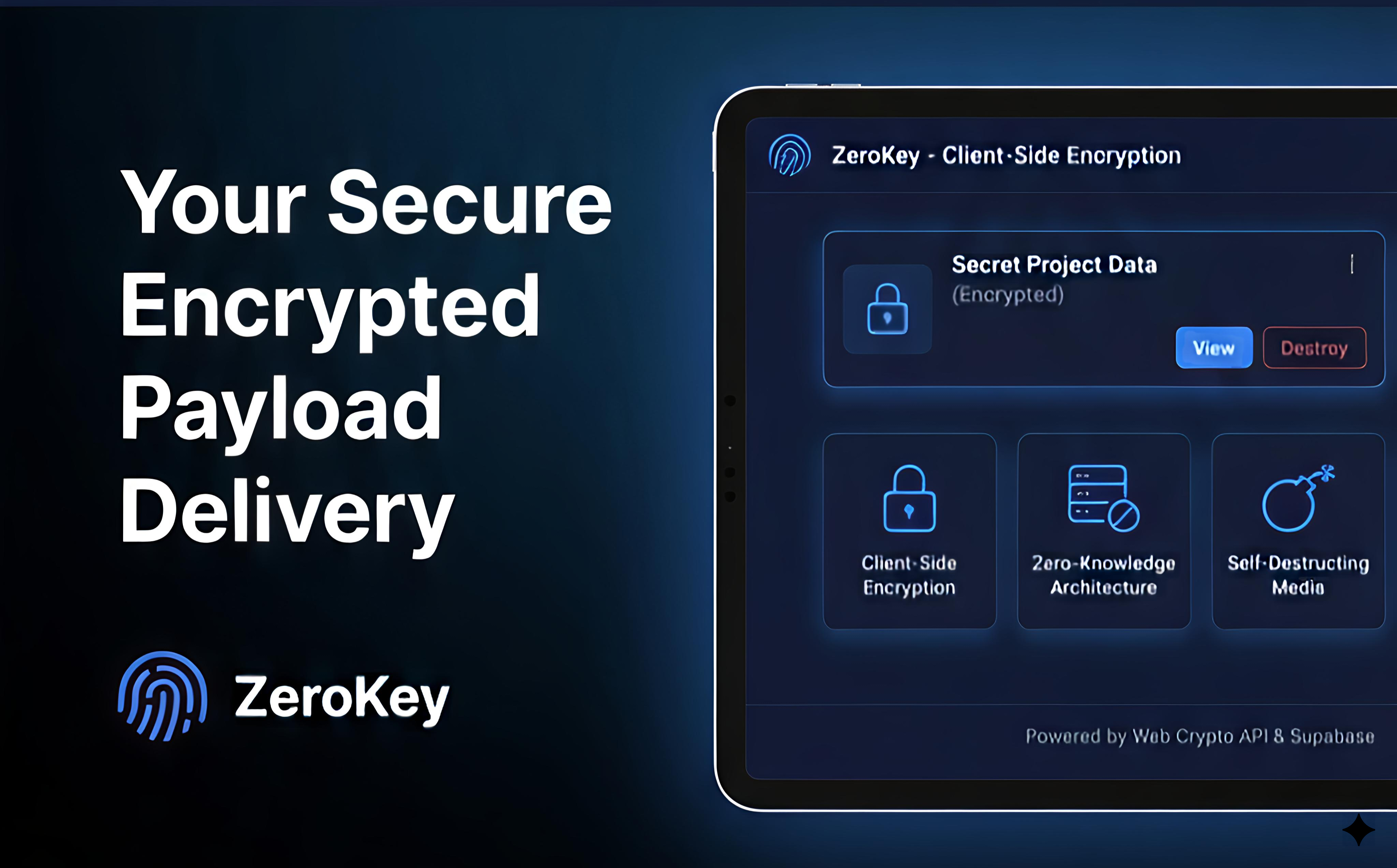 ZeroKey dashboard demonstrating client-side AES-GCM encryption and self-destructing message creation